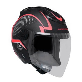 Casco para motociclista abierto con bluetooth exoskeleton Ventec Negro / Rojo CA1 Talla L